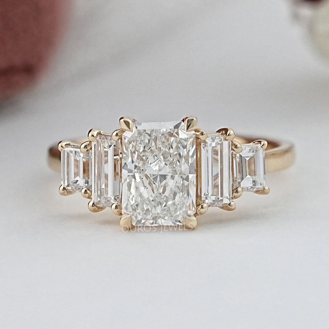 Radiant And Baguette Diamond Five Stone Engagement Ring Rings