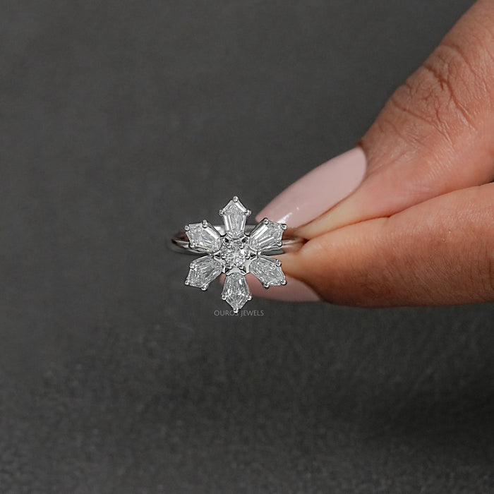 Shield Cut Diamond Floral Style Wedding Ring
