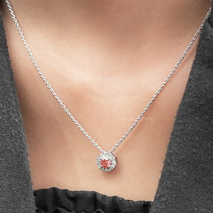 Pink Round Cut Diamond Halo Pendant Necklaces
