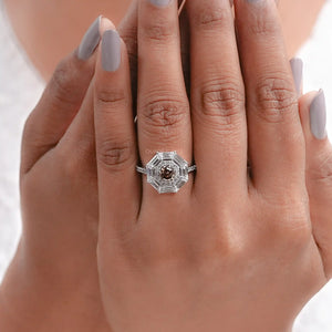 Brown Octagon Diamond Double Halo Ring