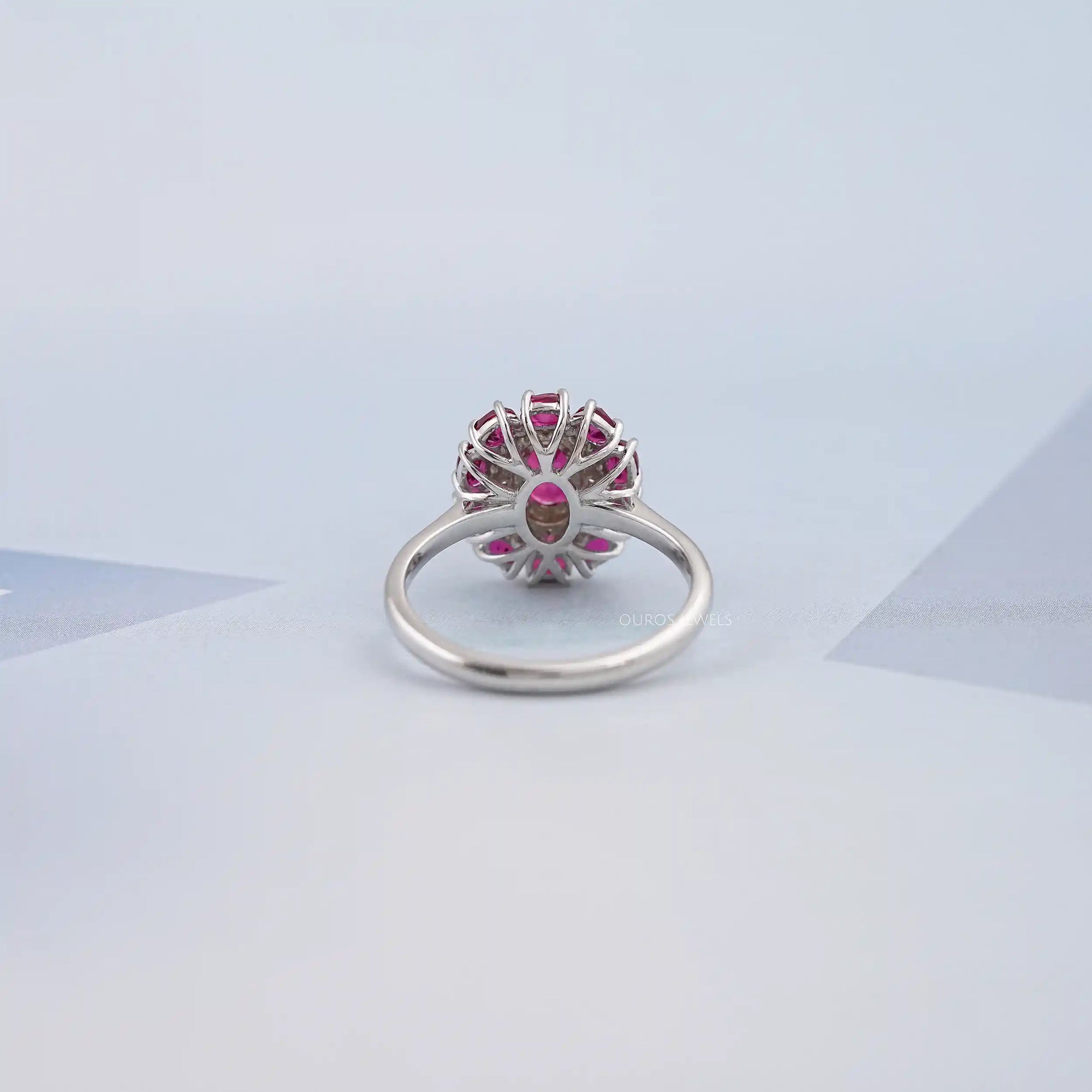 Round and Red Oval Diamond Double Halo Engagement Ring Ring