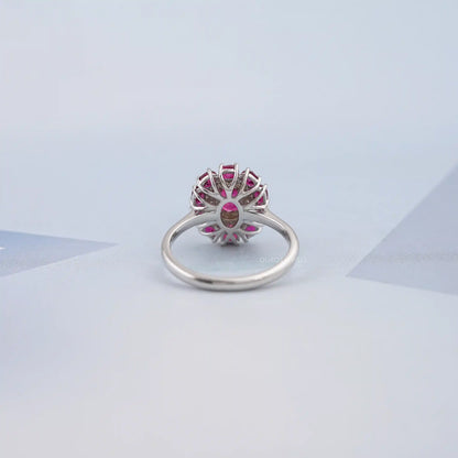 Round and Red Oval Diamond Double Halo Engagement Ring Ring