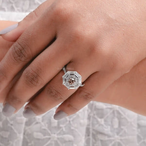 Brown Octagon Diamond Double Halo Ring