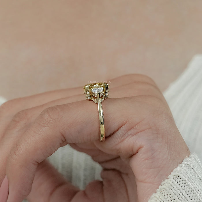 Fancy Vivid Yellow Oval Cut Hidden Halo Three Stone Ring