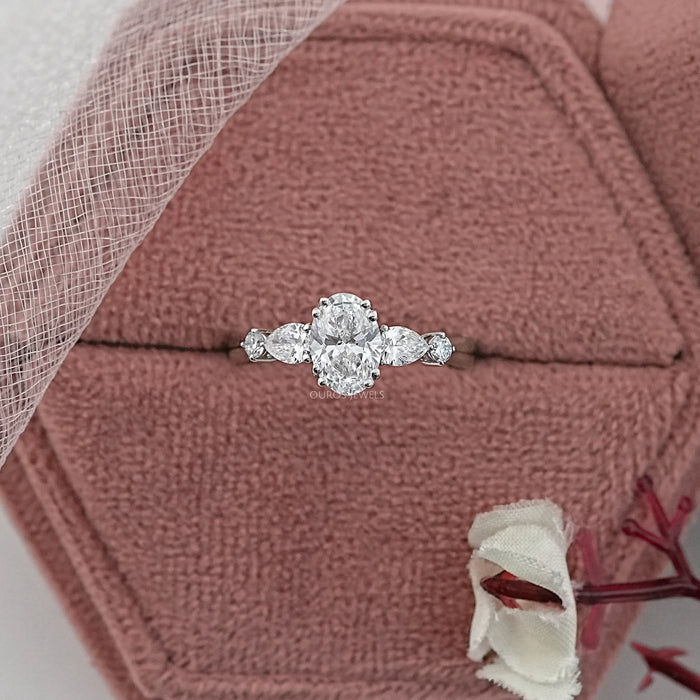 Oval And Pear Lab Diamond Five Stone Engagement Ring