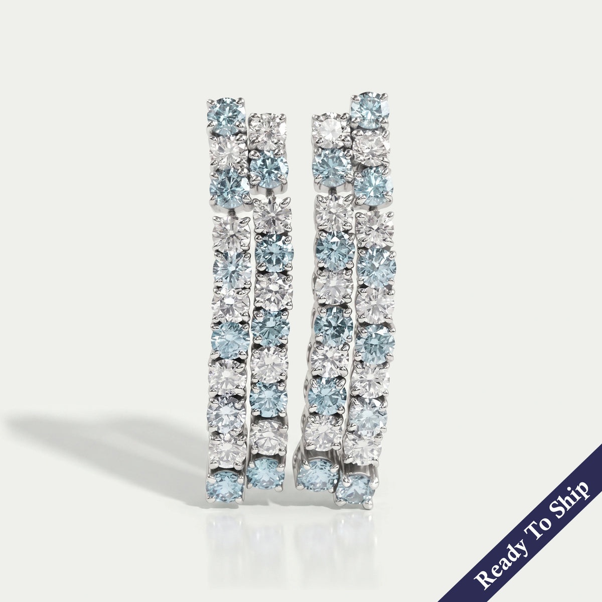 Double Row Blue Round Lab Diamond Earrings Earrings