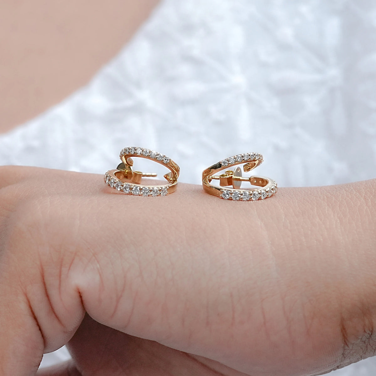 Round Lab Diamond Double Row C Hoop Earrings Earrings