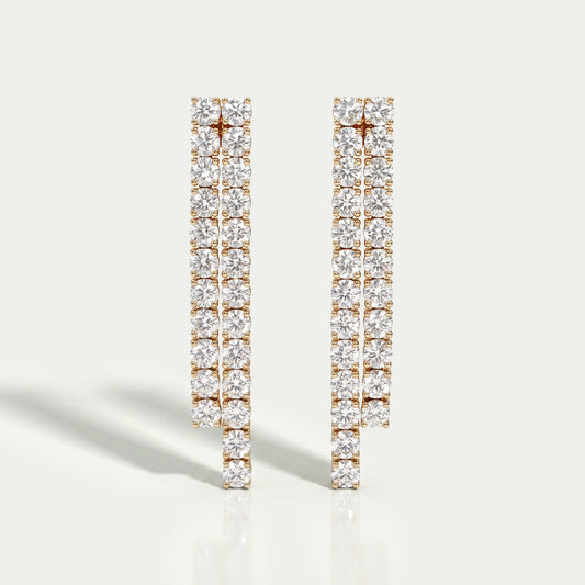 Round Diamond Double Row Drop Earrings