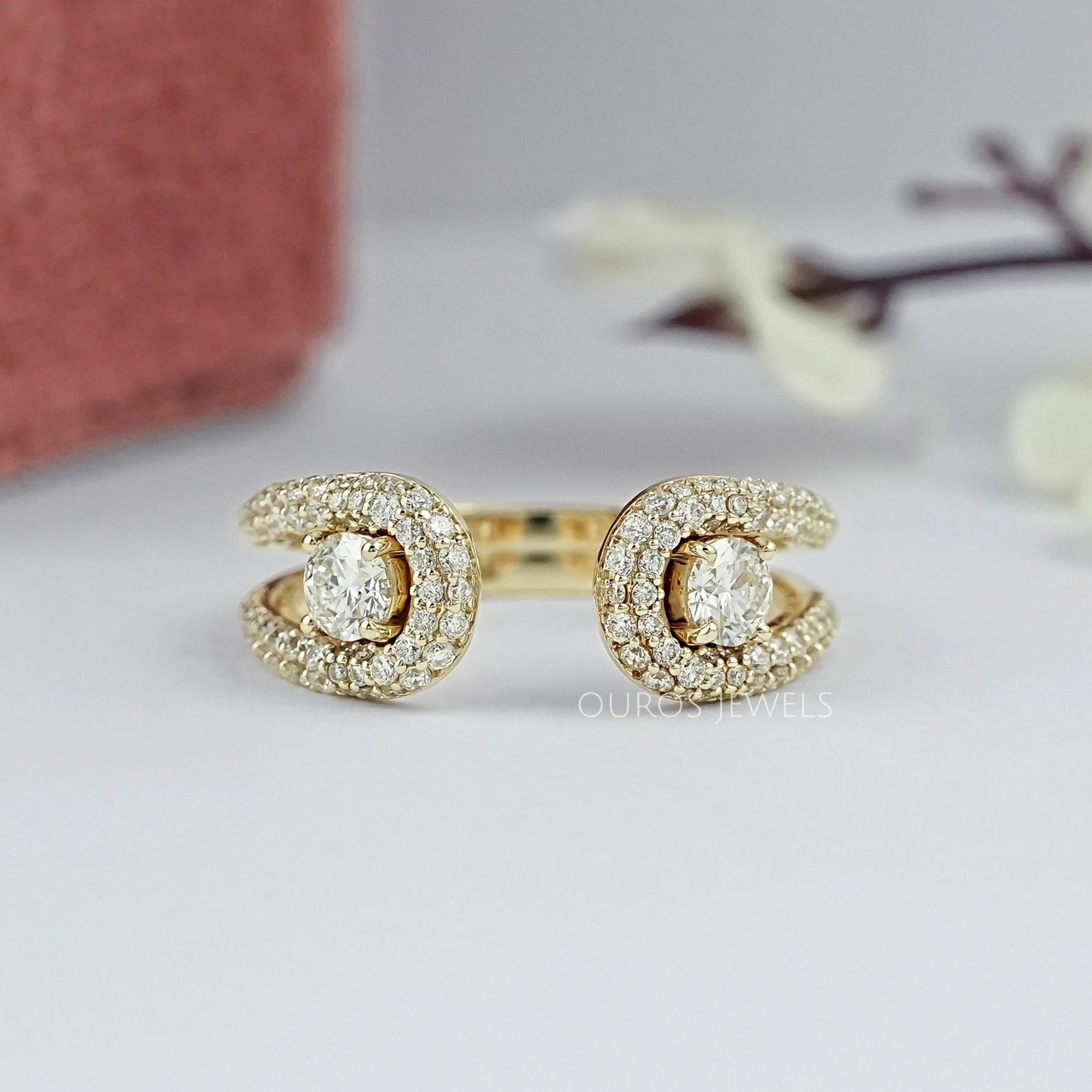 Double Loop Round Diamond Pave Set Open Ring