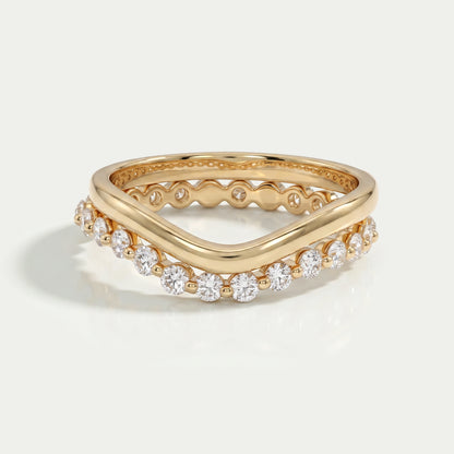 Round Lab Diamond Double Wave Curved Band Rings