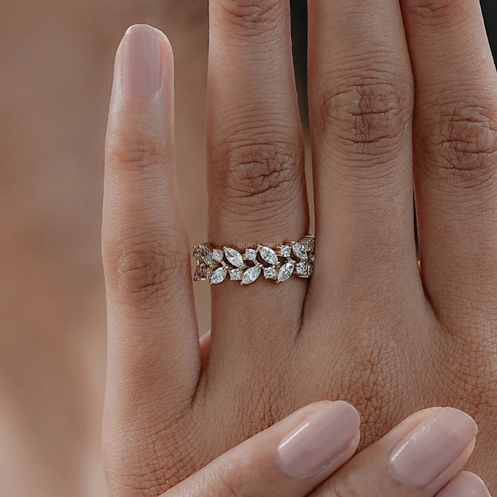 Two Row Marquise And Round Diamond Wedding Ring