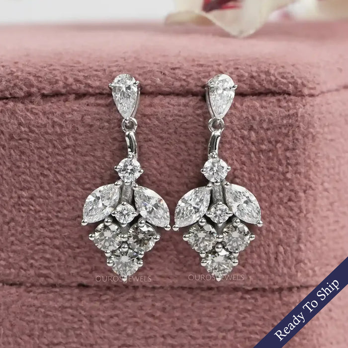 Olive Round Diamond Cluster Drop Earrings