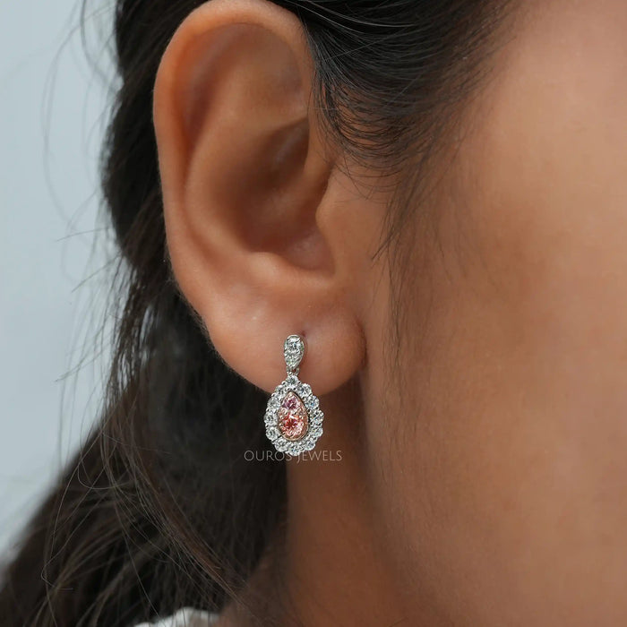 [Pink Round Diamond Earrings]-[Ouros Jewels]