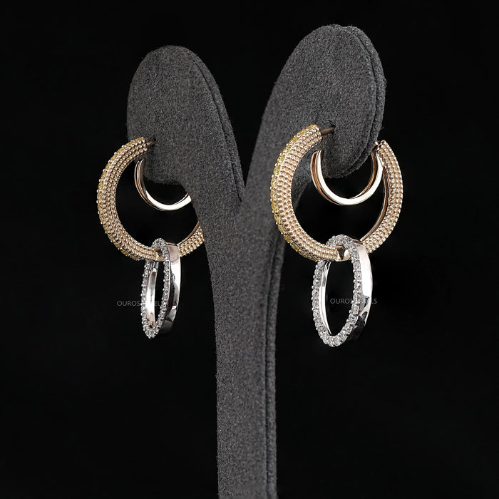 Modern Dual Tone Hoop Earrings with Lab Diamonds