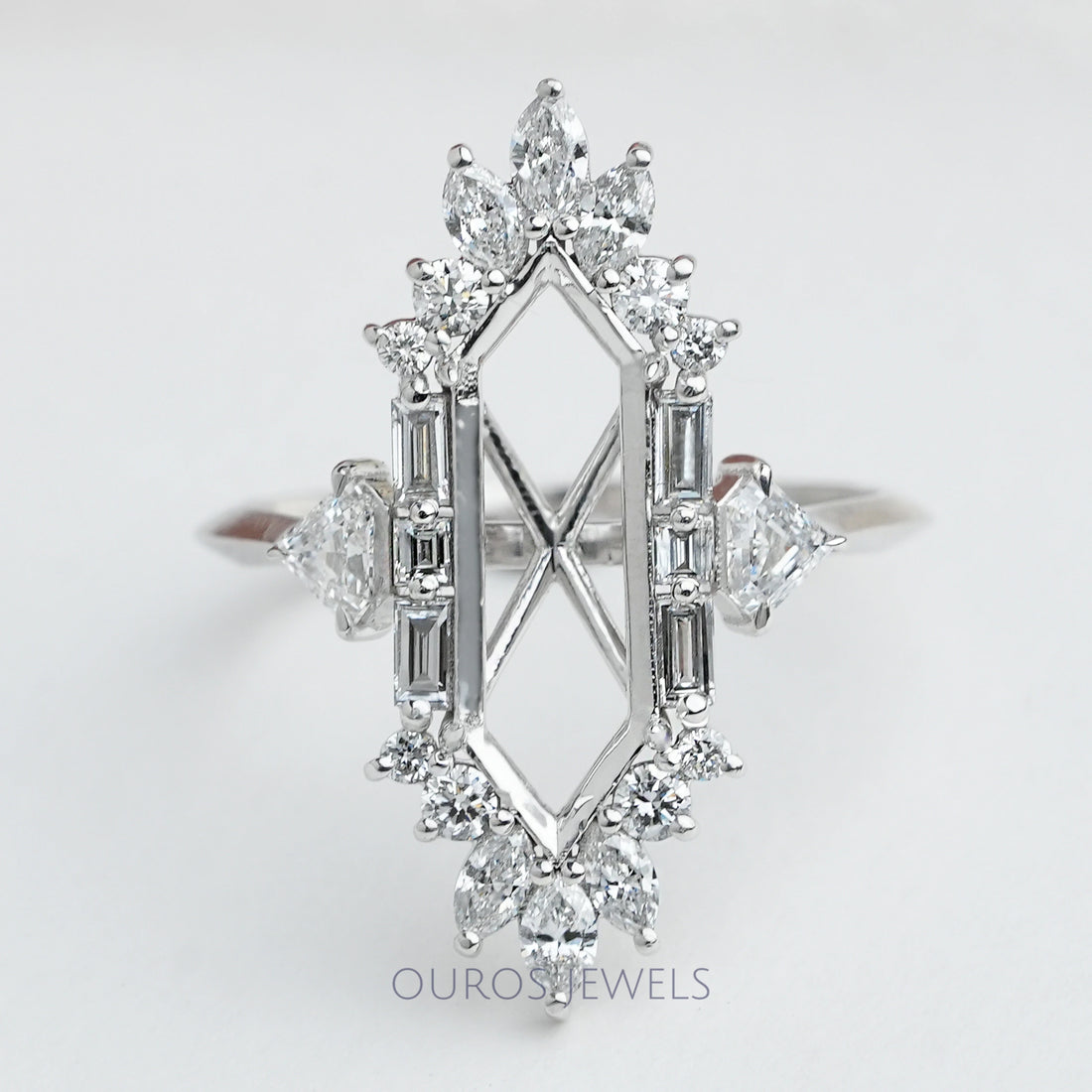 Dutch Marquise Cut Lab Semi Mount Cluster Halo Diamond Ring