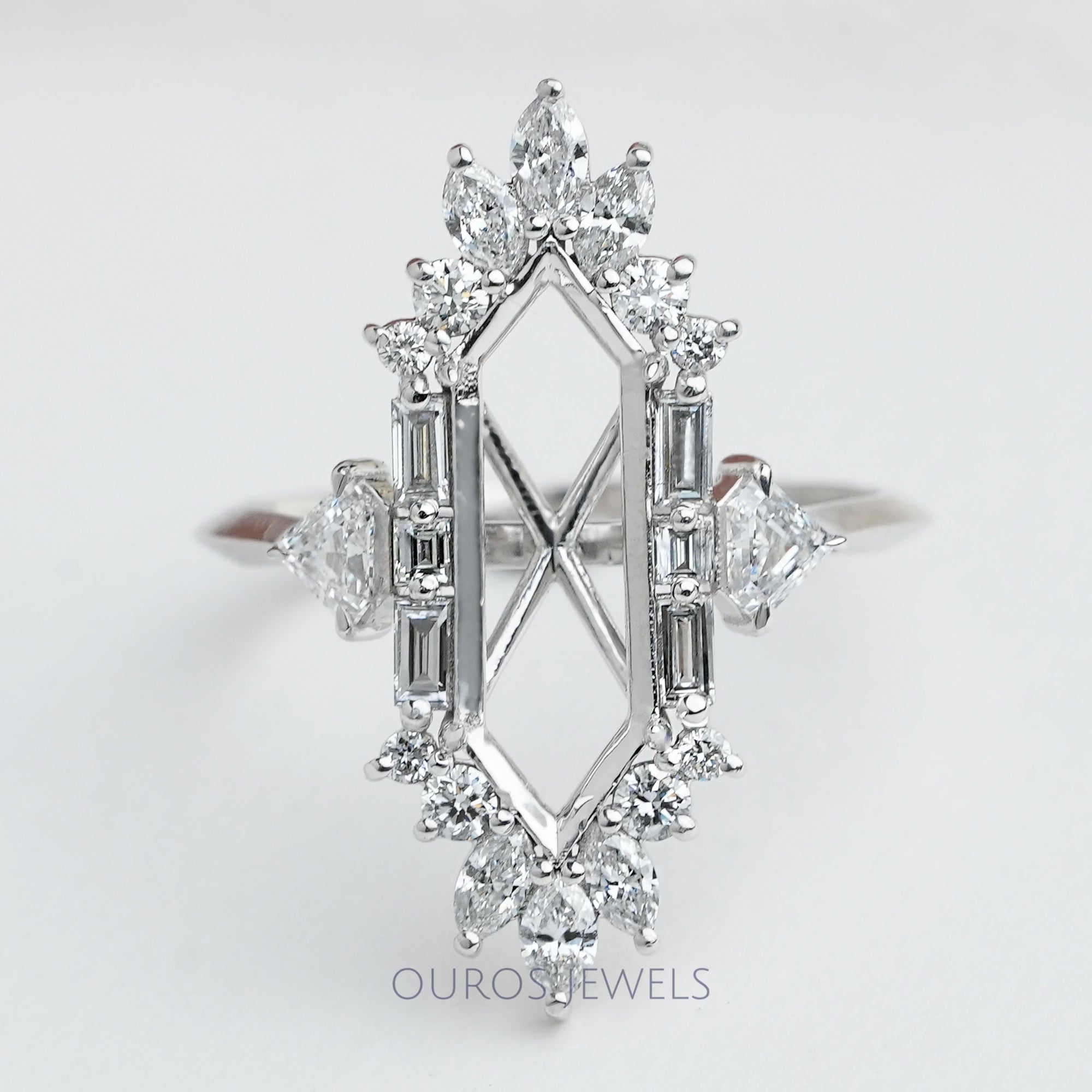 Dutch Marquise Cut Lab Semi Mount Cluster Halo Diamond Ring