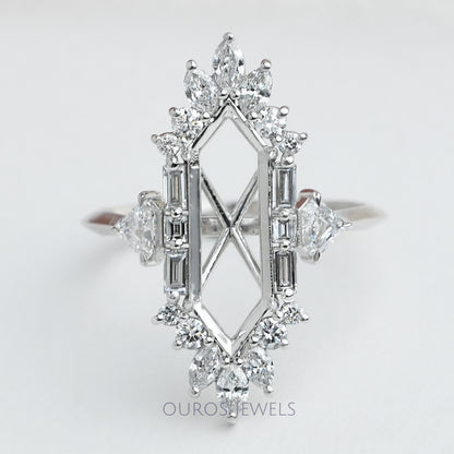 Dutch Marquise Cut Lab Semi Mount Cluster Halo Diamond Ring