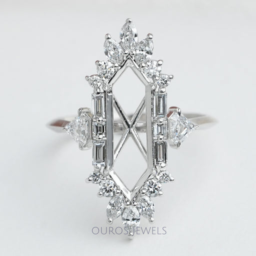 front view of dutch marquise cut semi mount halo cluster wedding ring