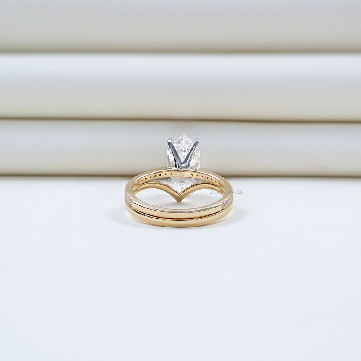 Dutch Marquise Diamond Curved Engagement Ring Set Rings