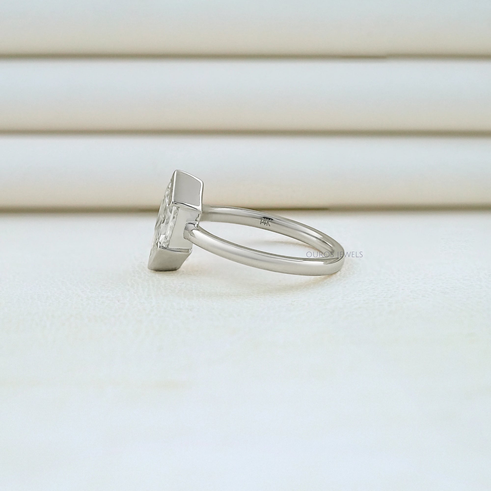 Half Bezel Dutch Marquise Diamond Solitaire Ring