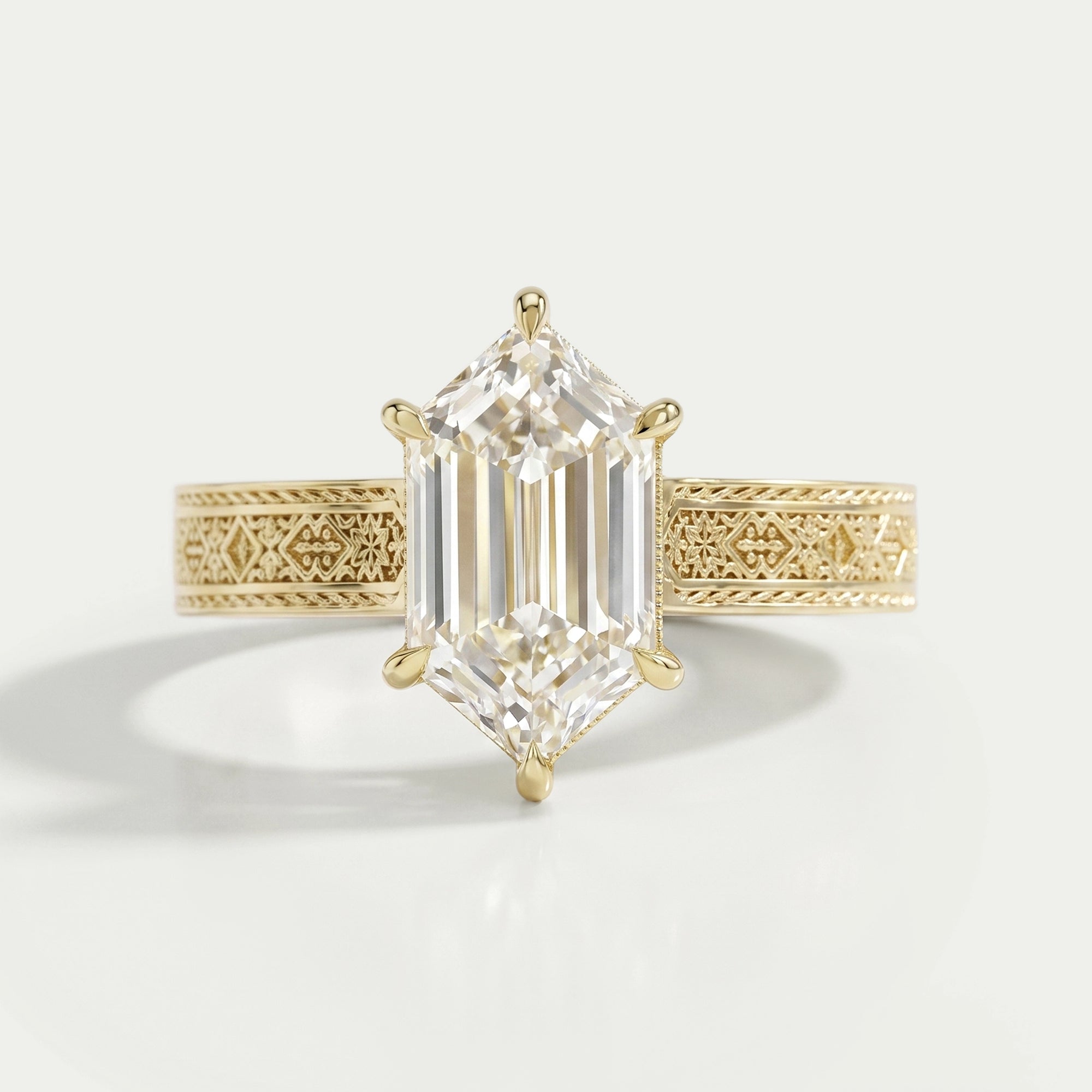 Step Cut Dutch Marquise Lab Diamond Engraving Band Ring