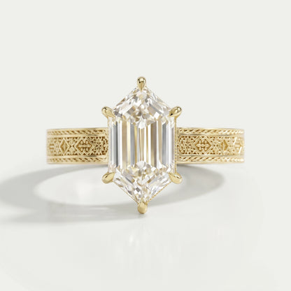 Step Cut Dutch Marquise Lab Diamond Engraving Band Ring