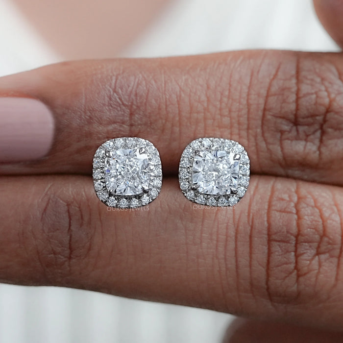 Cushion Diamond Halo Stud  Earrings 