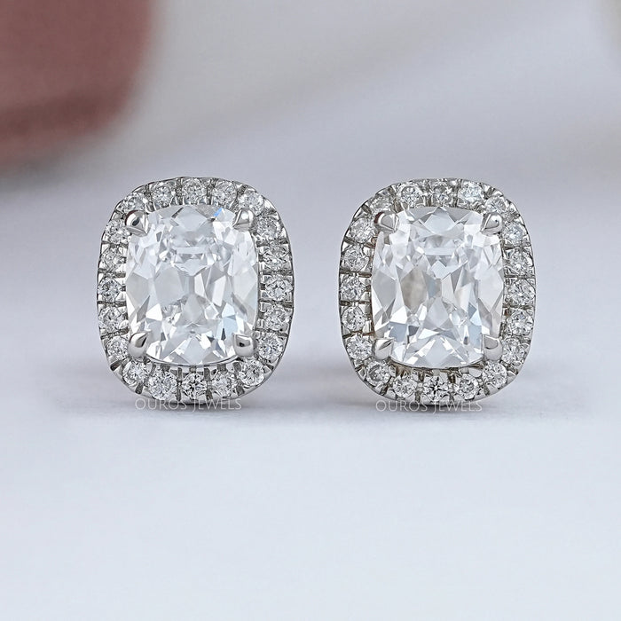 Old Mine Cushion Cut Halo Stud Earrings 