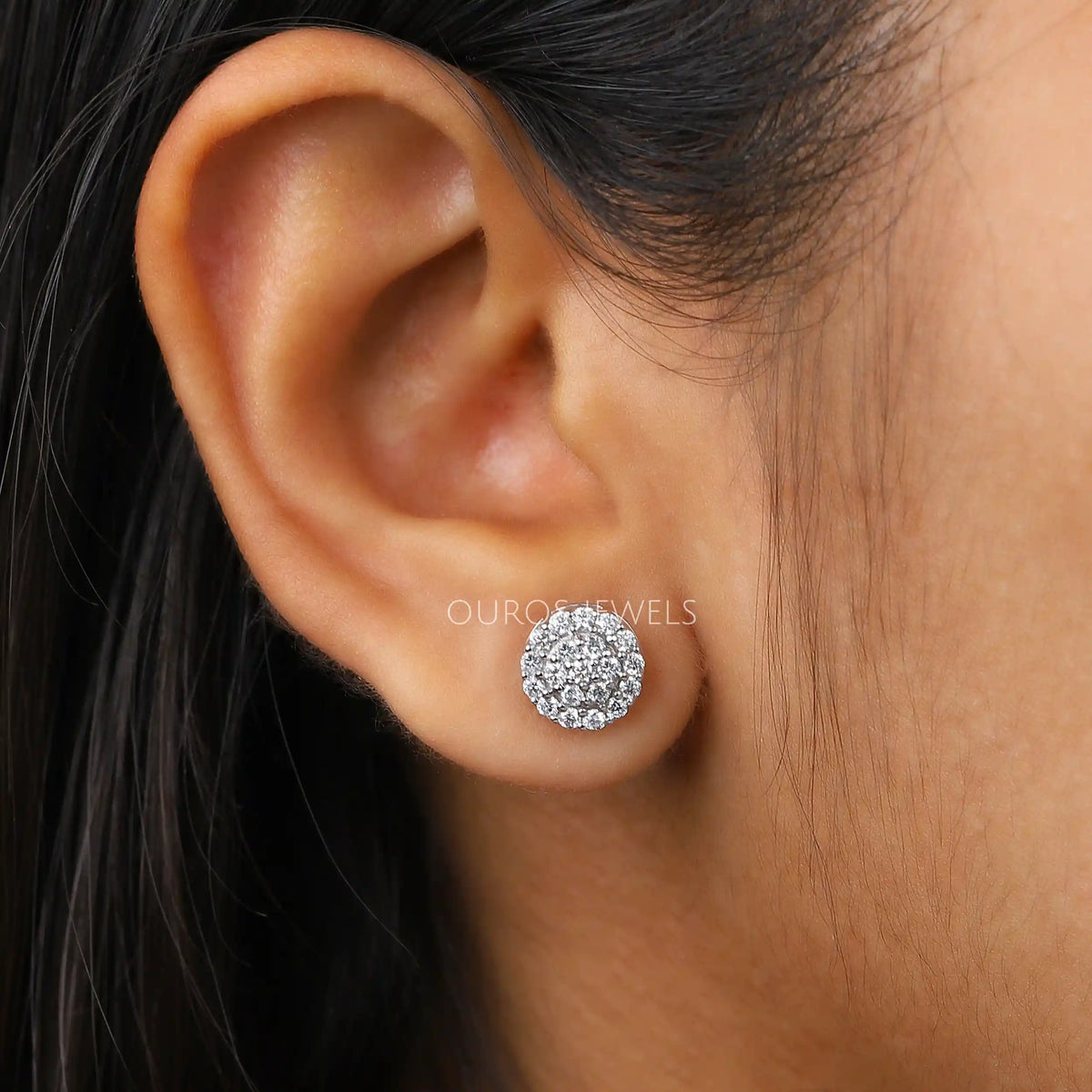 Cluster Round Cut Lab Grown Diamond Stud Earrings Earring