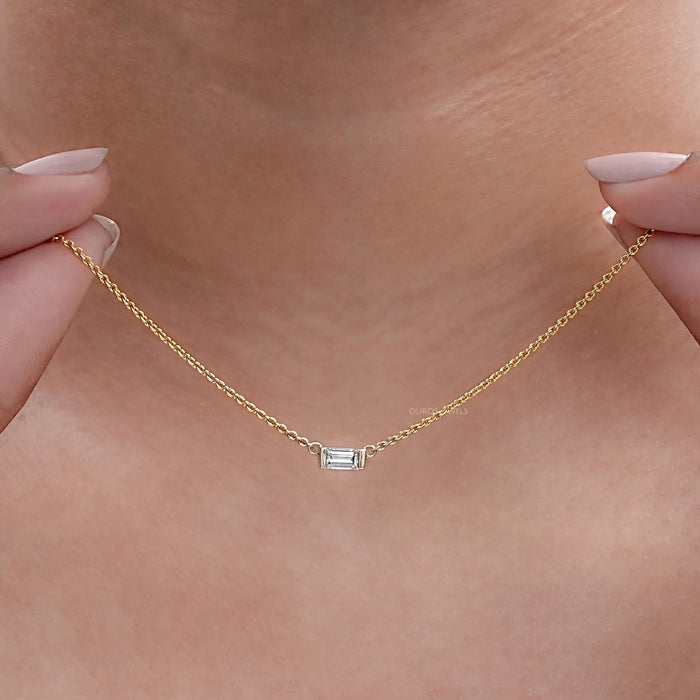 East West Baguette Cut Lab Diamond Pendant 