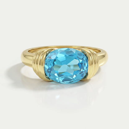East-West Blue Oval Gemstone Solitaire Ring