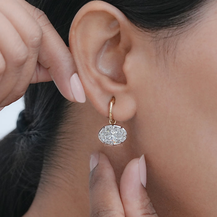 East West Oval Lab Diamond C Hook Earrings