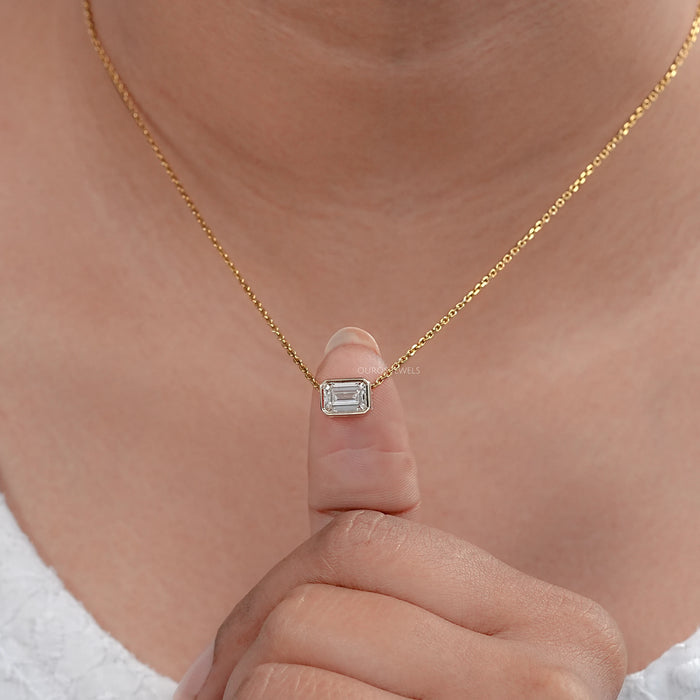 Bezel Set Emerald Cut Lab Diamond Solitaire Pendant