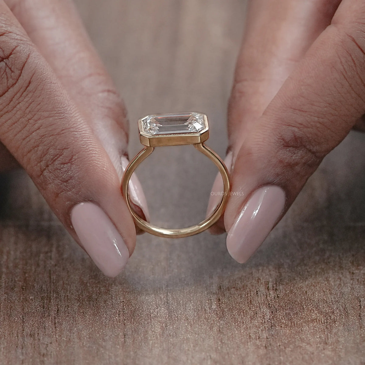 East West Bezel Emerald Diamond Engagement Ring Rings