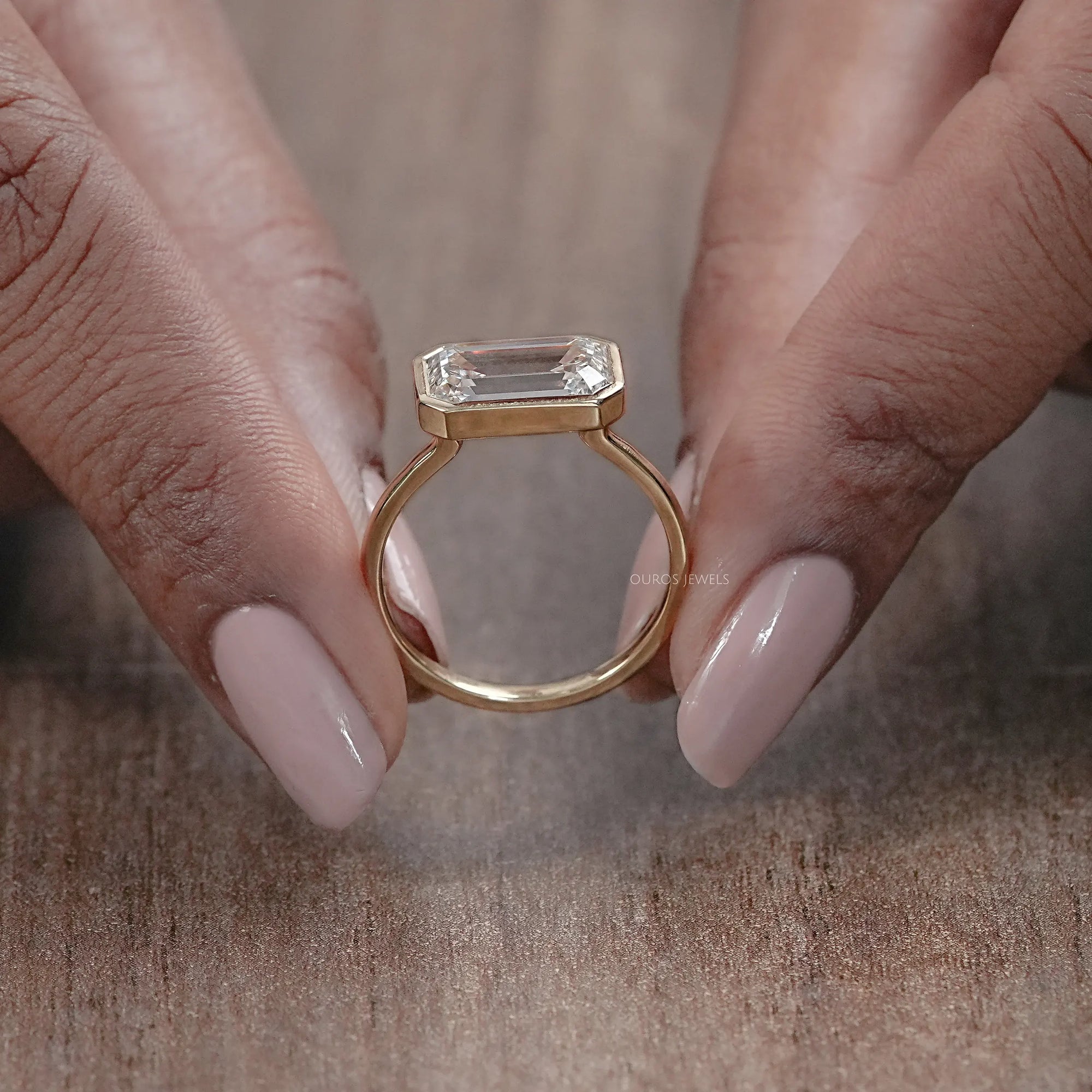 East West Bezel Emerald Diamond Engagement Ring Rings