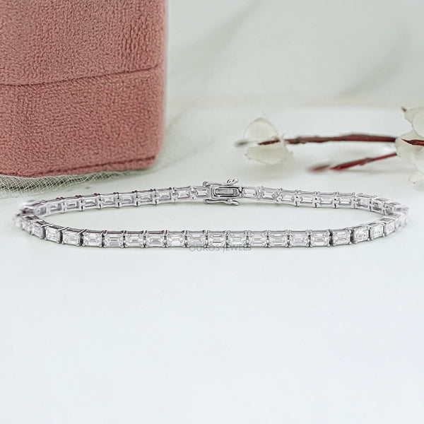 East West Emerald Cut Lab Grown Diamond Tennis Bracelet 