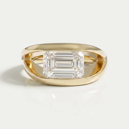 East West Bezel Emerald Diamond Engagement Ring 