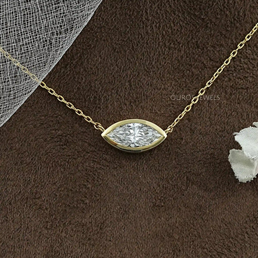 East West Marquise Diamond Bezel Set Pendant Necklaces