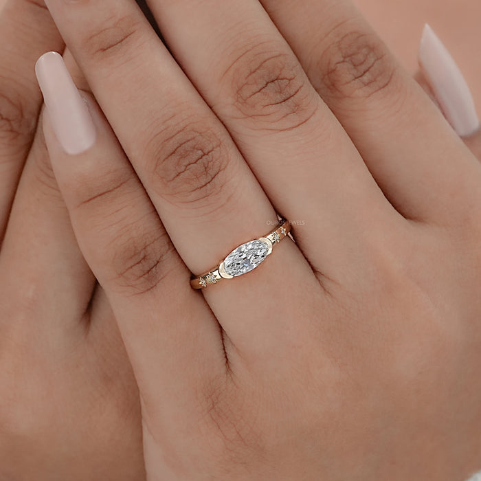 East West Old Mine Moval Cut Half Bezel Accent Ring