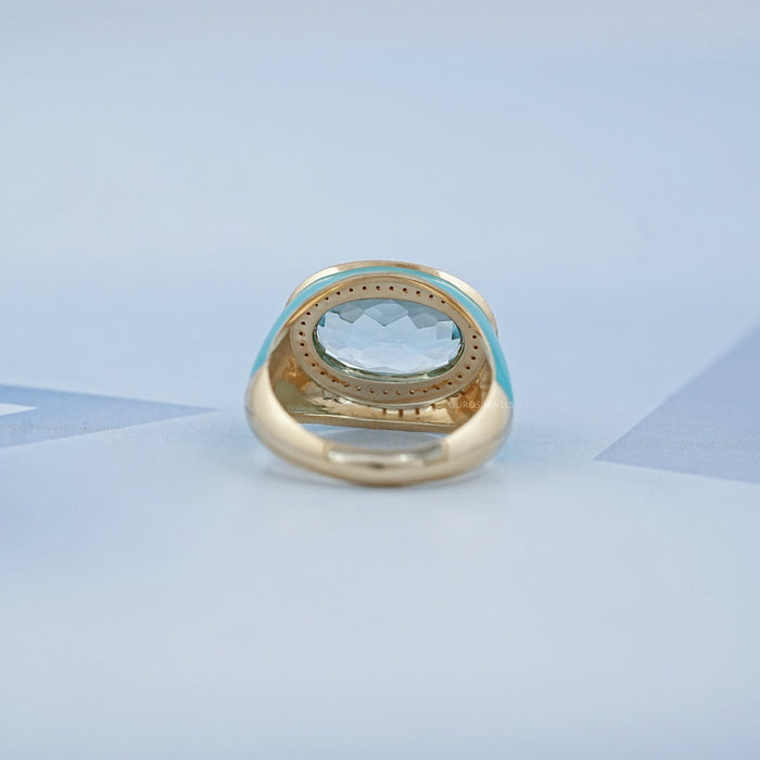 Blue Topaz East West Oval With Enamel Cocktail Ring
