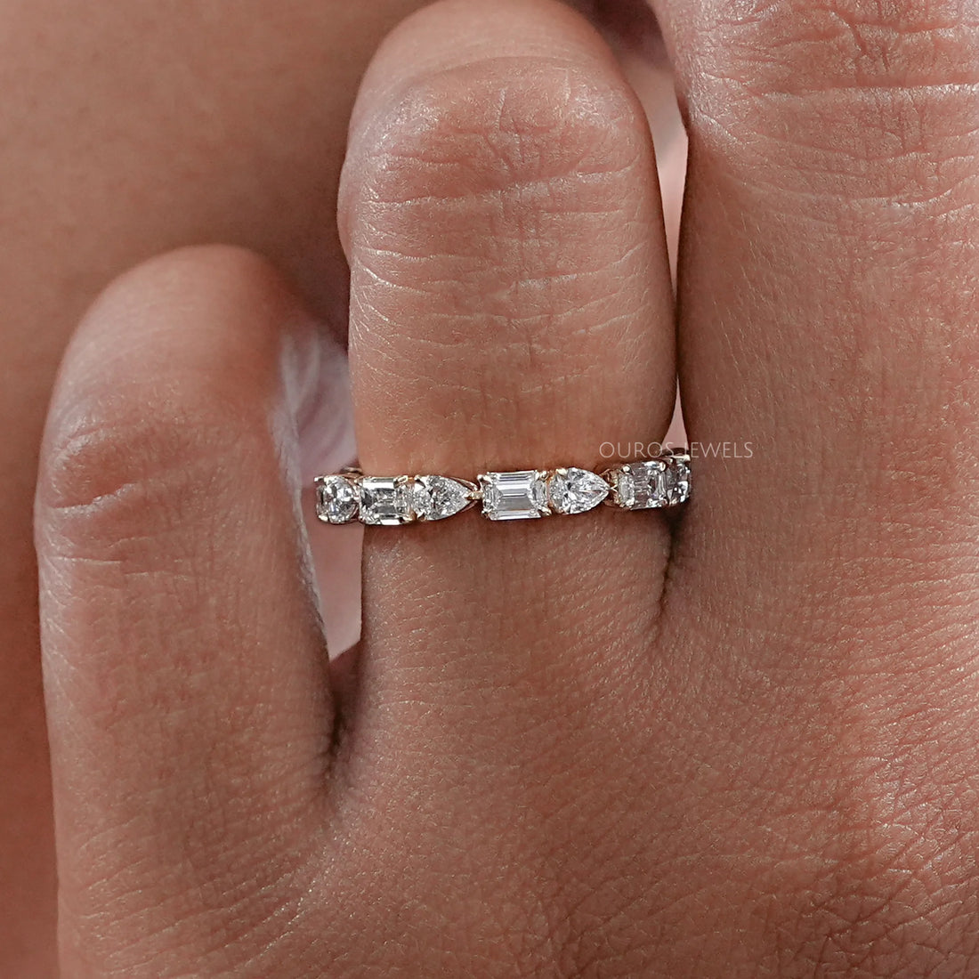 East West Pear And Emerald Diamond Eternity Wedding Band