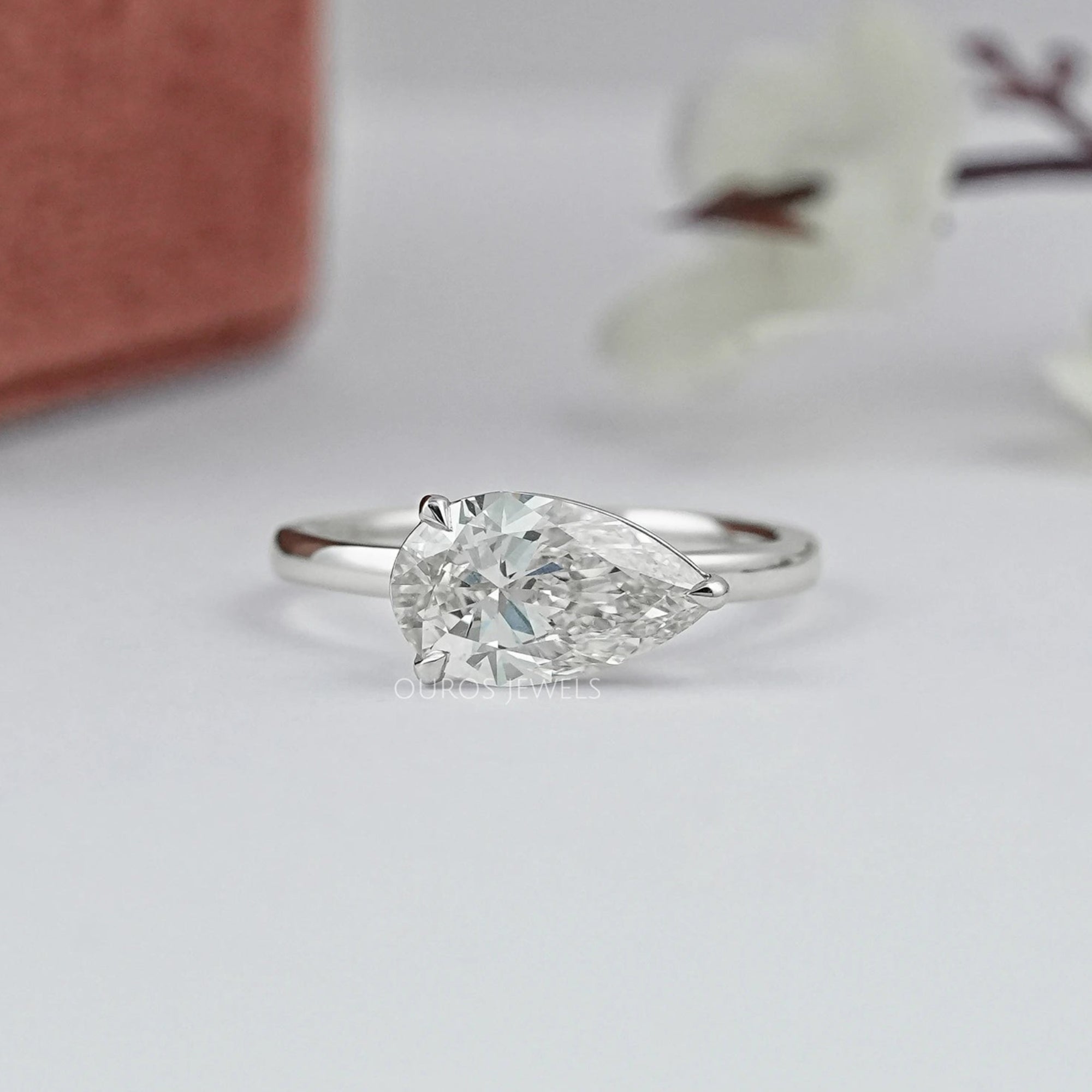 Pear Cut Bezel Set Diamond  Solitaire Ring
