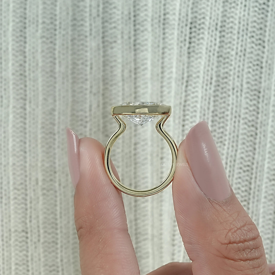 East West Portuguese Oval Bezel Set Engagement Ring Ring