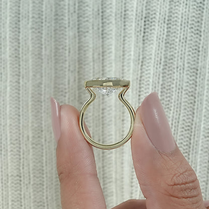 East West Portuguese Oval Bezel Set Engagement Ring Ring