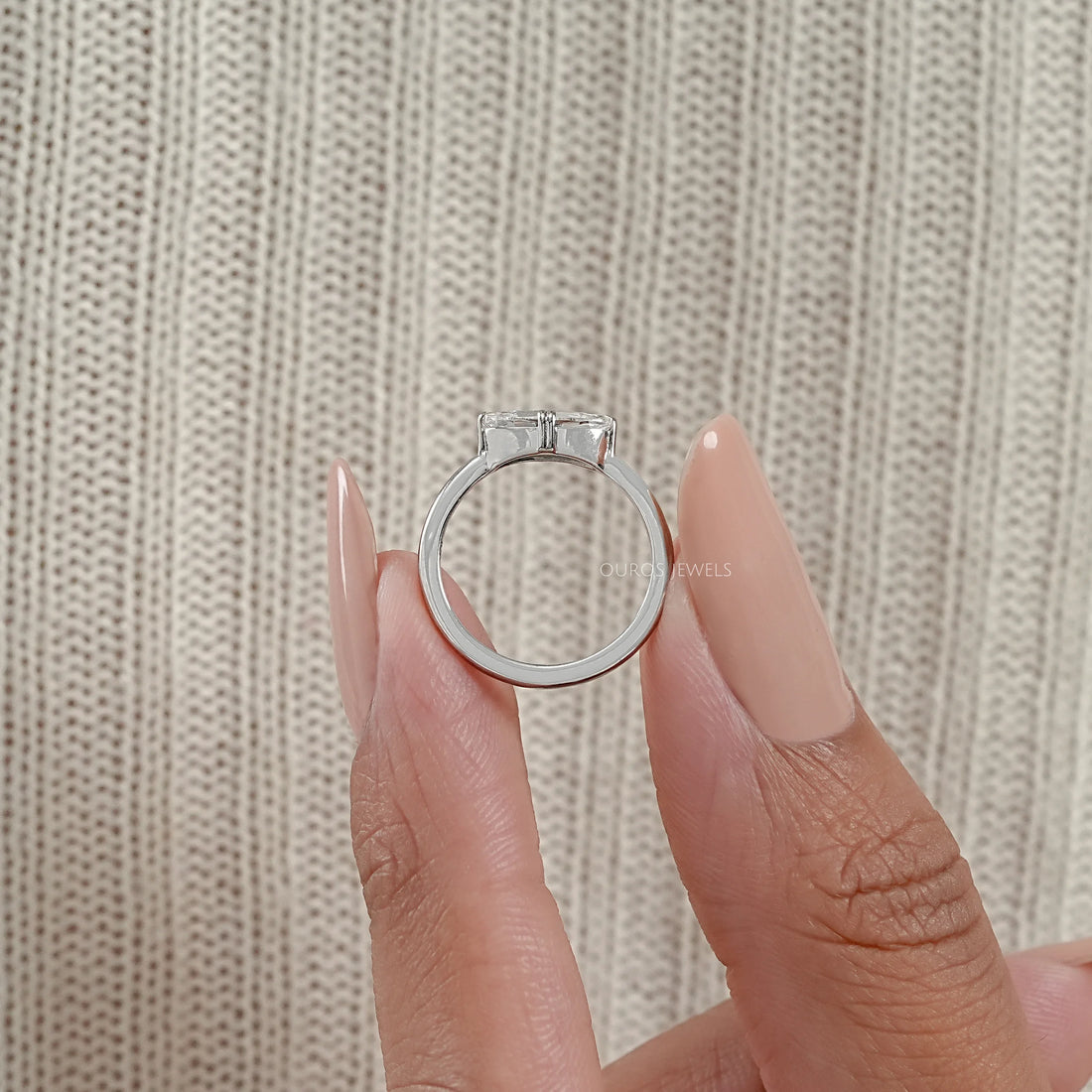 East West Step Cut Moval Lab Diamond Solitaire Ring Ring