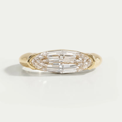 Half Bezel East West Step Cut Moval Diamond Ring Ring
