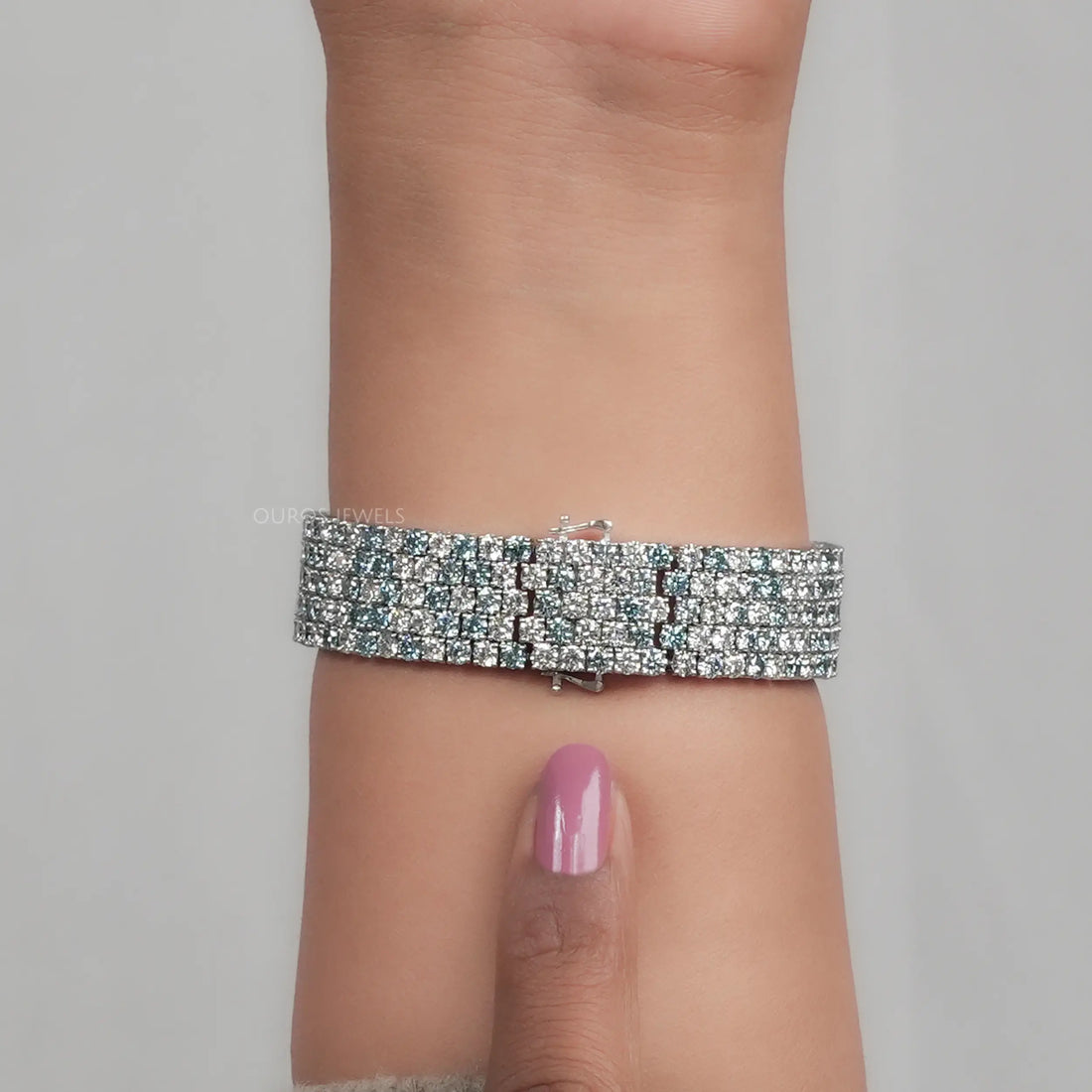 Fancy Blue Round Cut Lab Diamond Wide Bracelet Bracelet