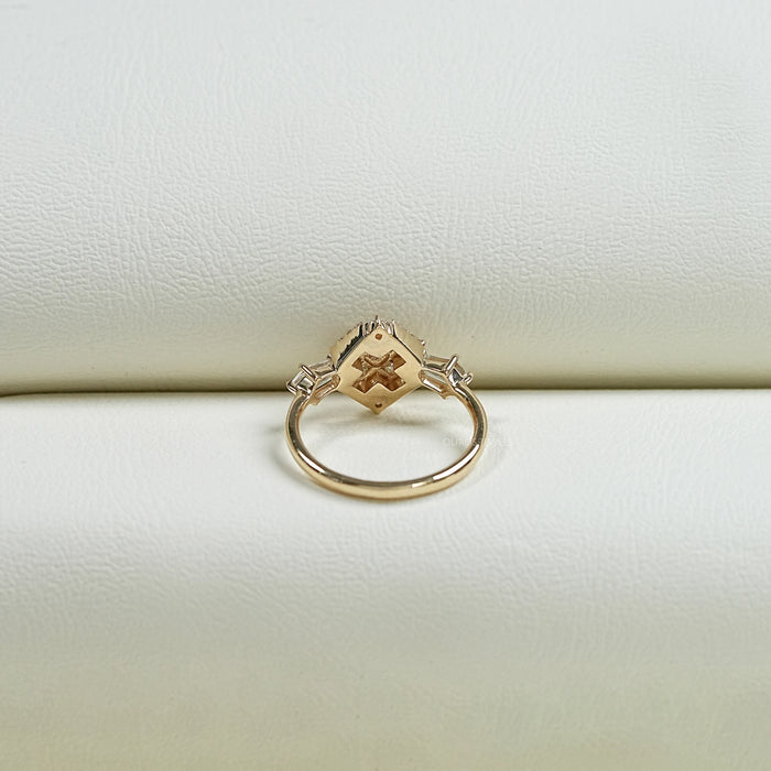 Antique Carre Cut Halo Diamond Proposal Ring