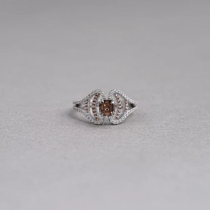 Asscher Cut Brown Diamond Split Shank Ring