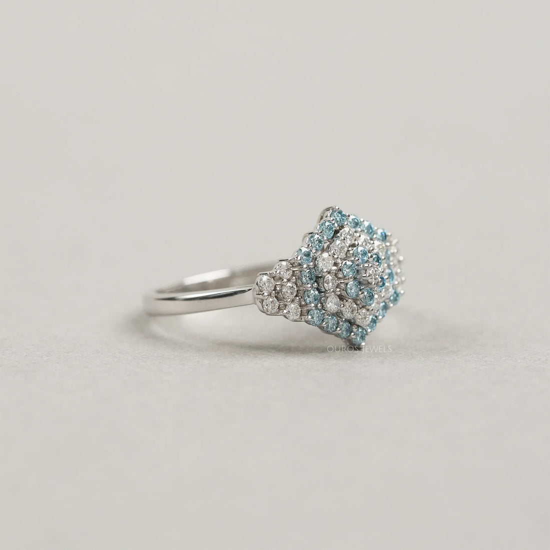 Fancy Blue Round Cut Cluster Lab Diamond Engagement Ring Rings